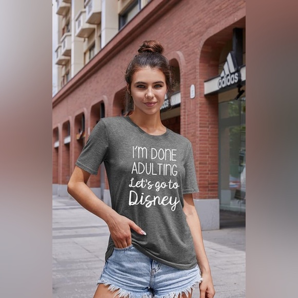 I'm Done Adulting Lets Go to Disney Women's T Shirt Short Sleeve T-Shirt Top - Picture 3 of 12